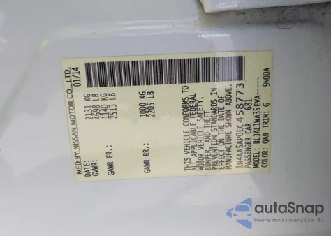 2014 Nissan Maxima 3.5 Sv из США, поврежденный, VIN 1N4AA5AP0EC458773